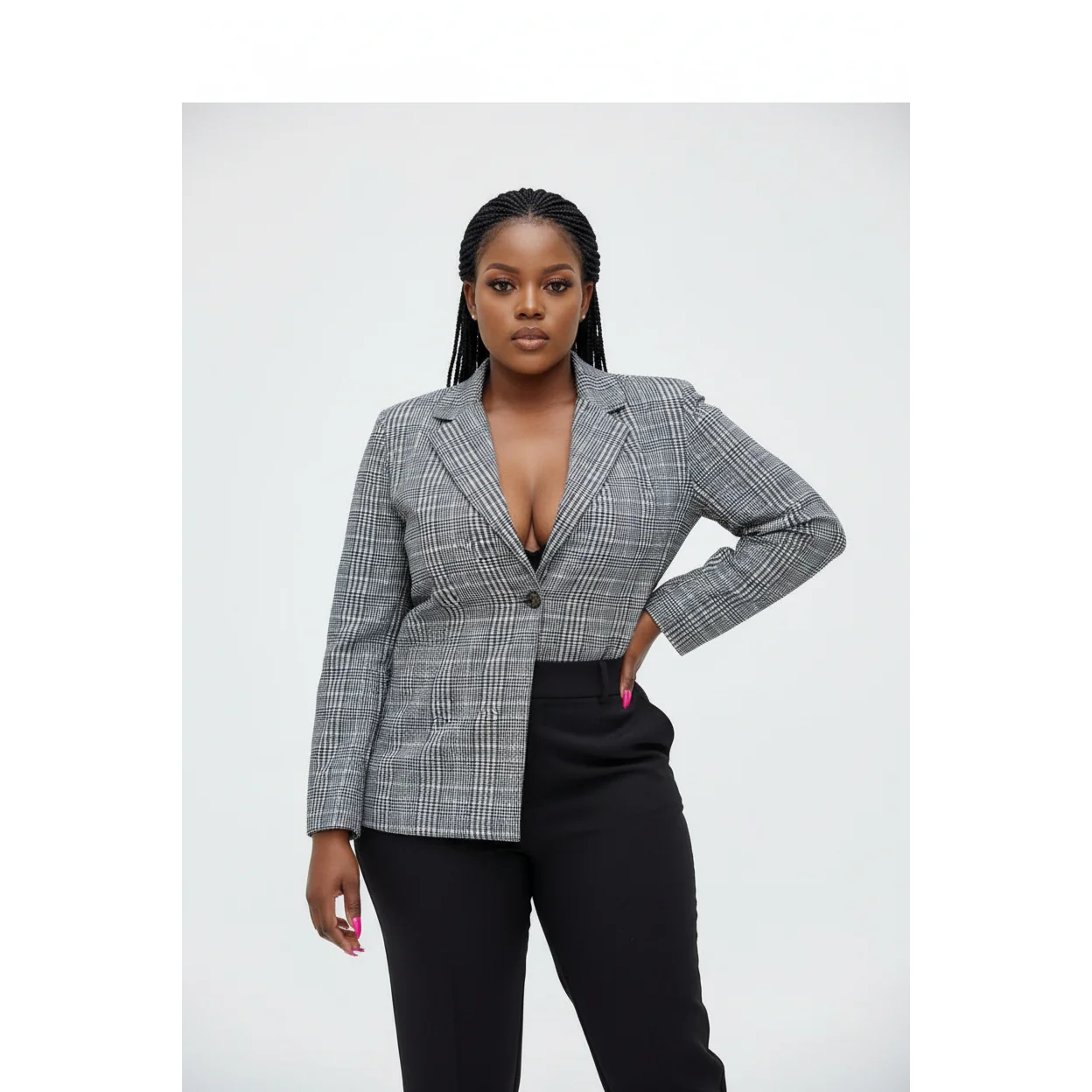 One Button Plaid Blazer