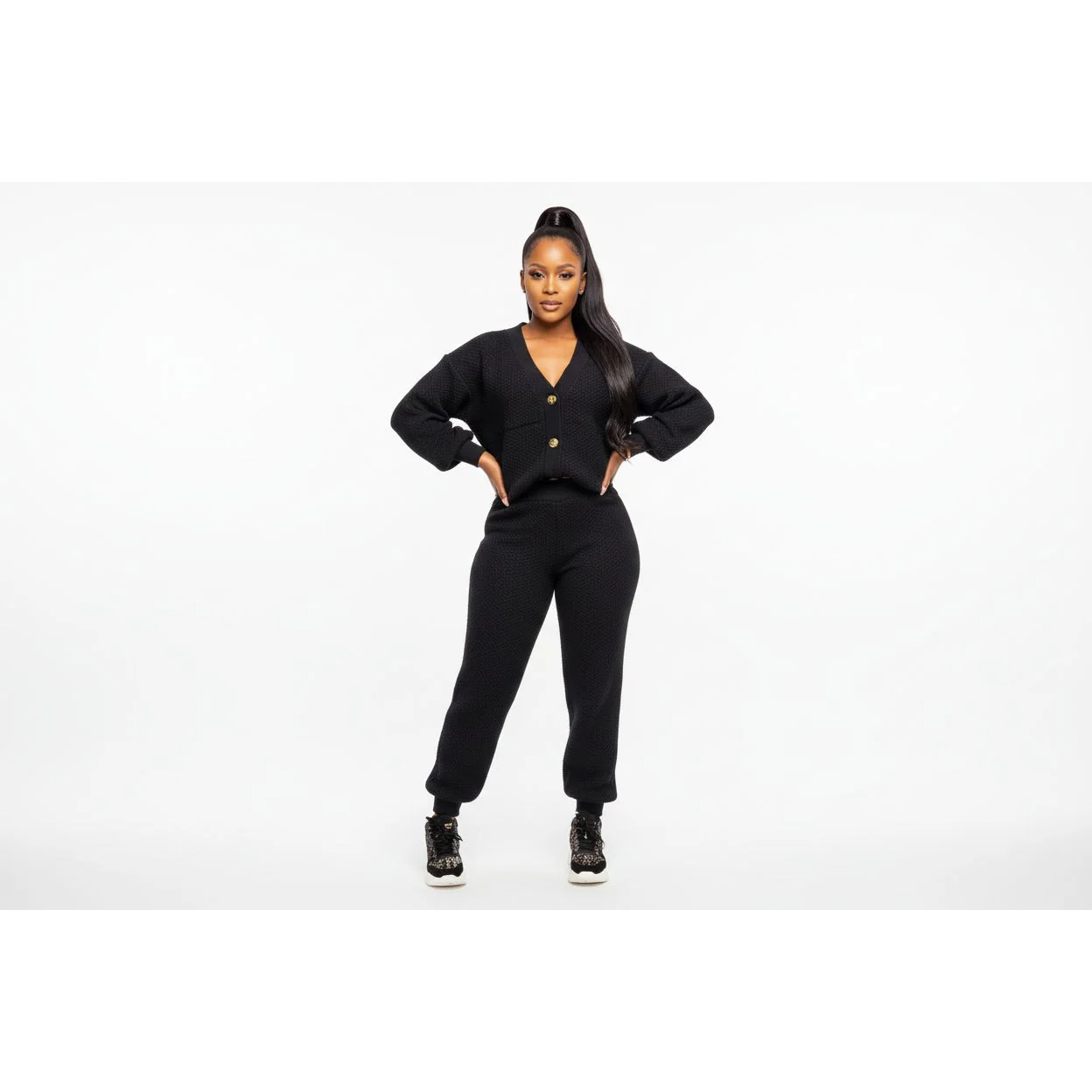 Knitted Loose Cardigan Elastic Waist Pant Two Piece Set - Image 4