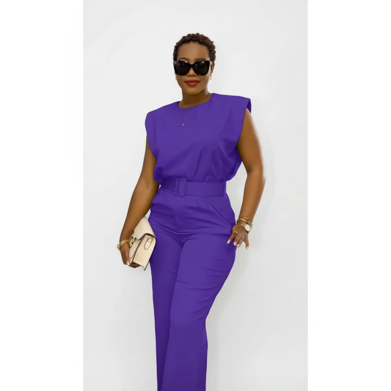 Sleeveless Round Neck Top & Trousers set. - Image 4