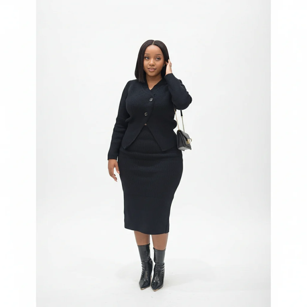 2 Pieces Ladies Elegant Knit Skirt & Sweater Set