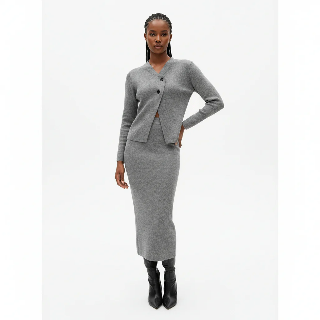 2 Pieces Ladies Elegant Knit Skirt & Sweater Set - Image 2