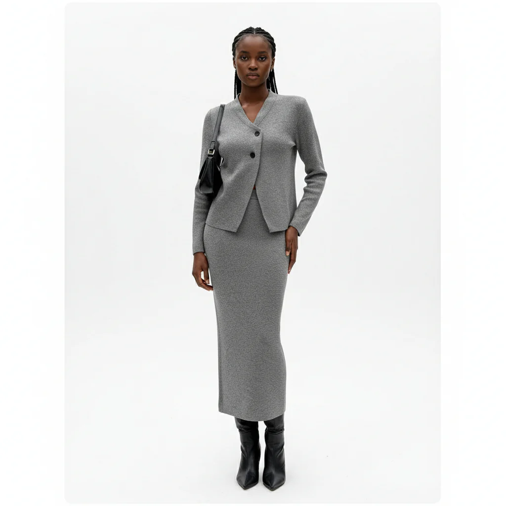 2 Pieces Ladies Elegant Knit Skirt & Sweater Set - Image 3