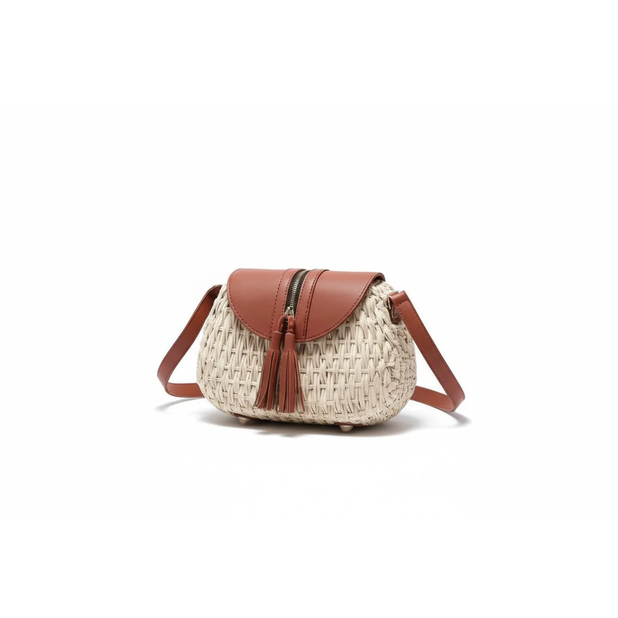 2 Tone Straw Weave Shoulder Handbag - Image 2