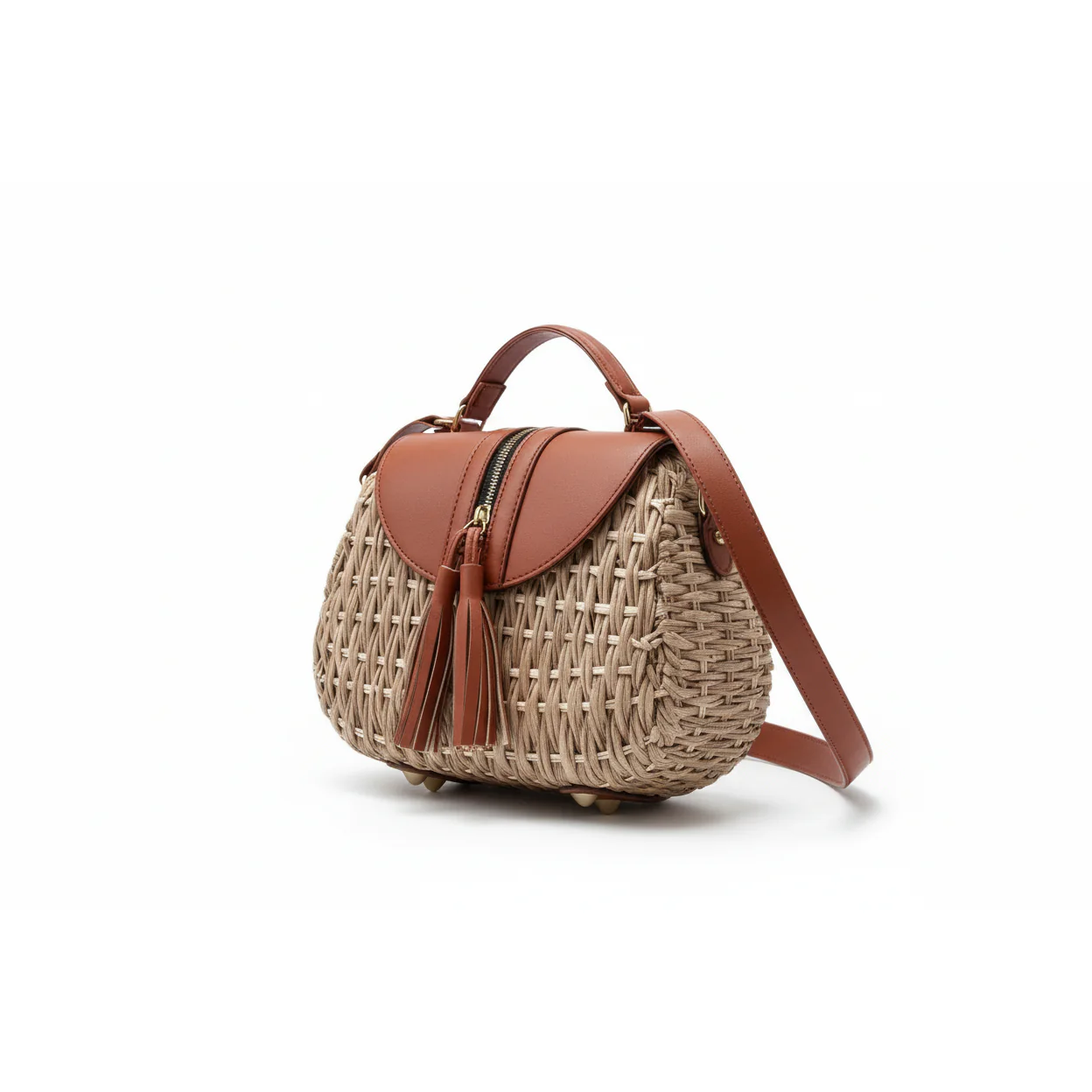 2 Tone Straw Weave Shoulder Handbag - Image 3
