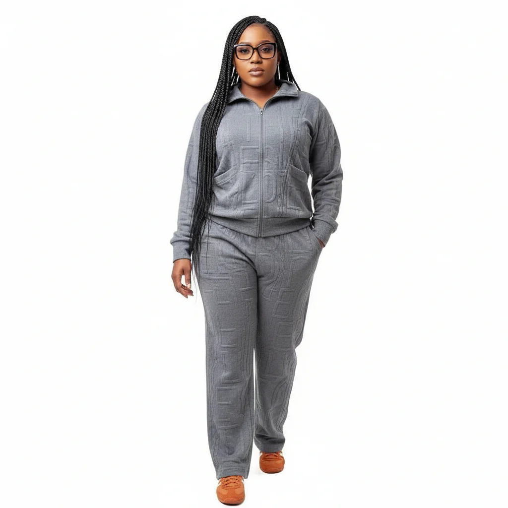 2 Piece Lounge Set with Zipper and Drawstring Waistband - Image 2