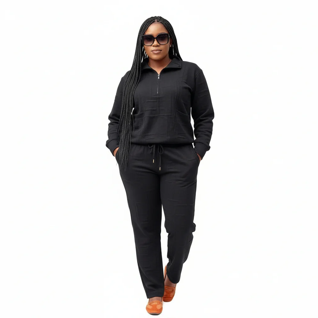 2 Piece Lounge Set with Zipper and Drawstring Waistband - Image 3