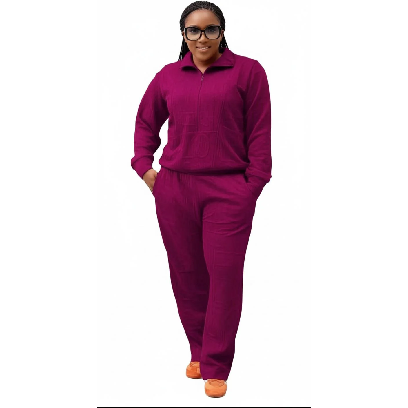 2 Piece Lounge Set with Zipper and Drawstring Waistband - Image 4
