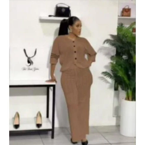 3/4 Sleeve Front Button Top and Trousers Two-Piece Set - Image 4