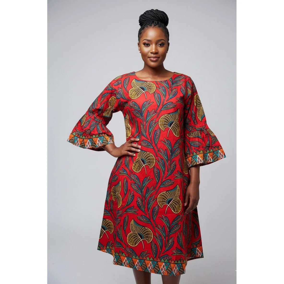 3/4 Sleeves Midi Ankara Dress - Image 2