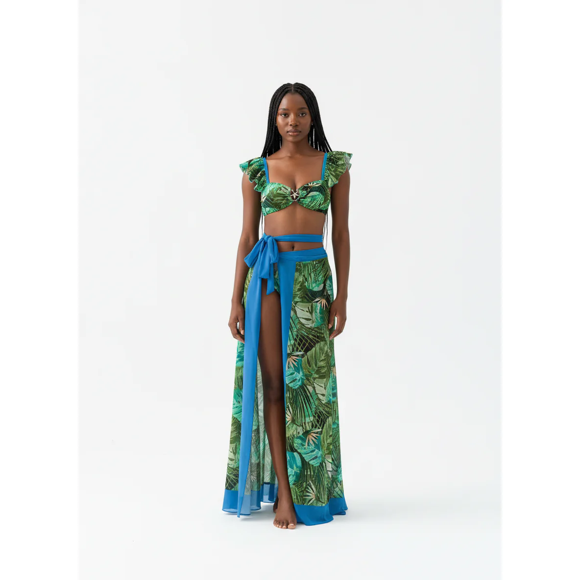 3-Piece Maxi Skirt Cover-Up Tropical Bikini Set - Image 3