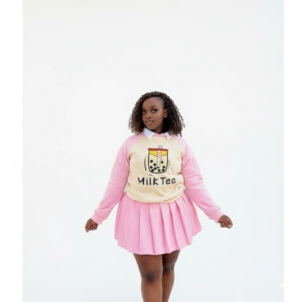 3-Piece Set a Long-Sleeve Sweatshirt And Pleated Mini Skirt - Image 3