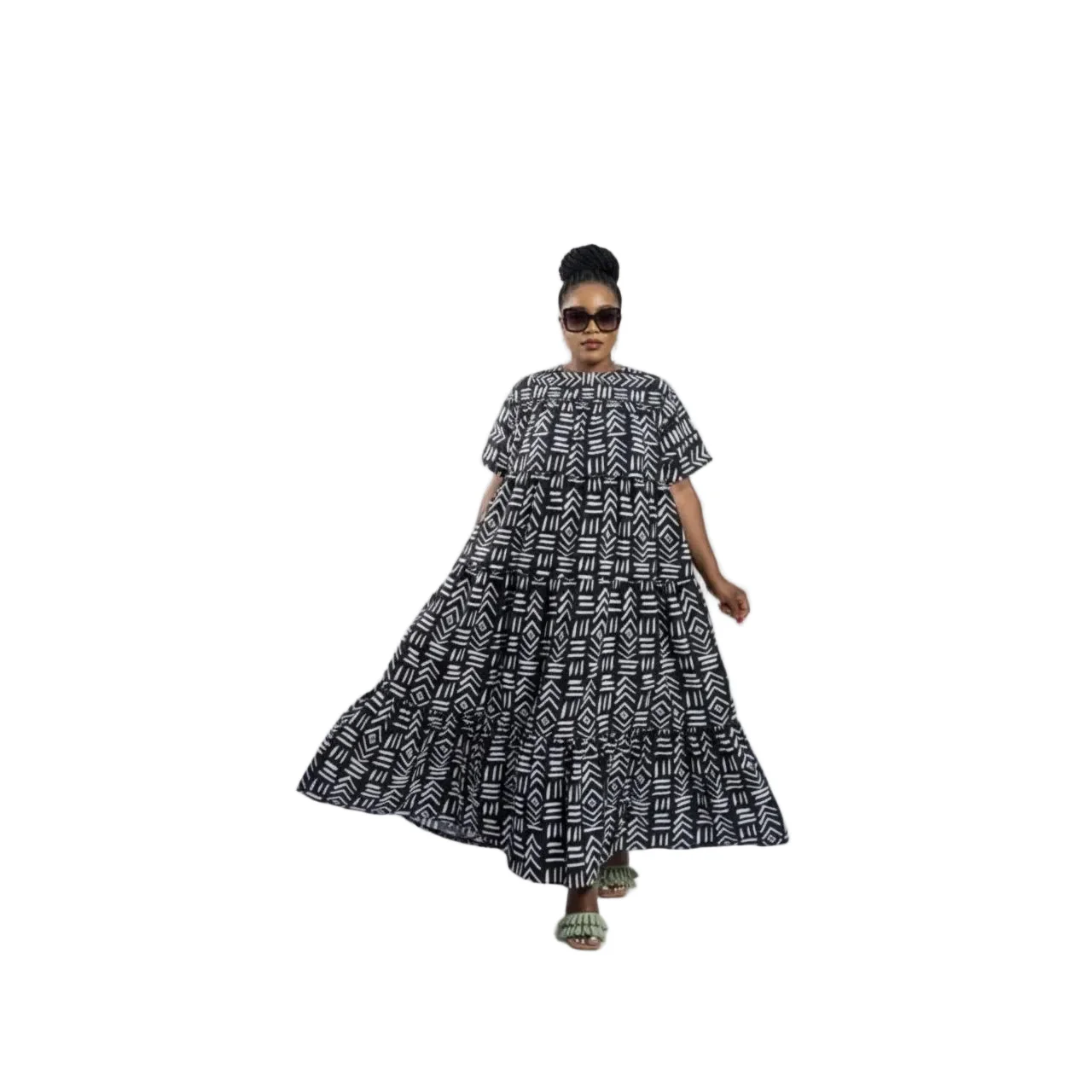 3 Quart Sleeve Bubble Maxi Dress