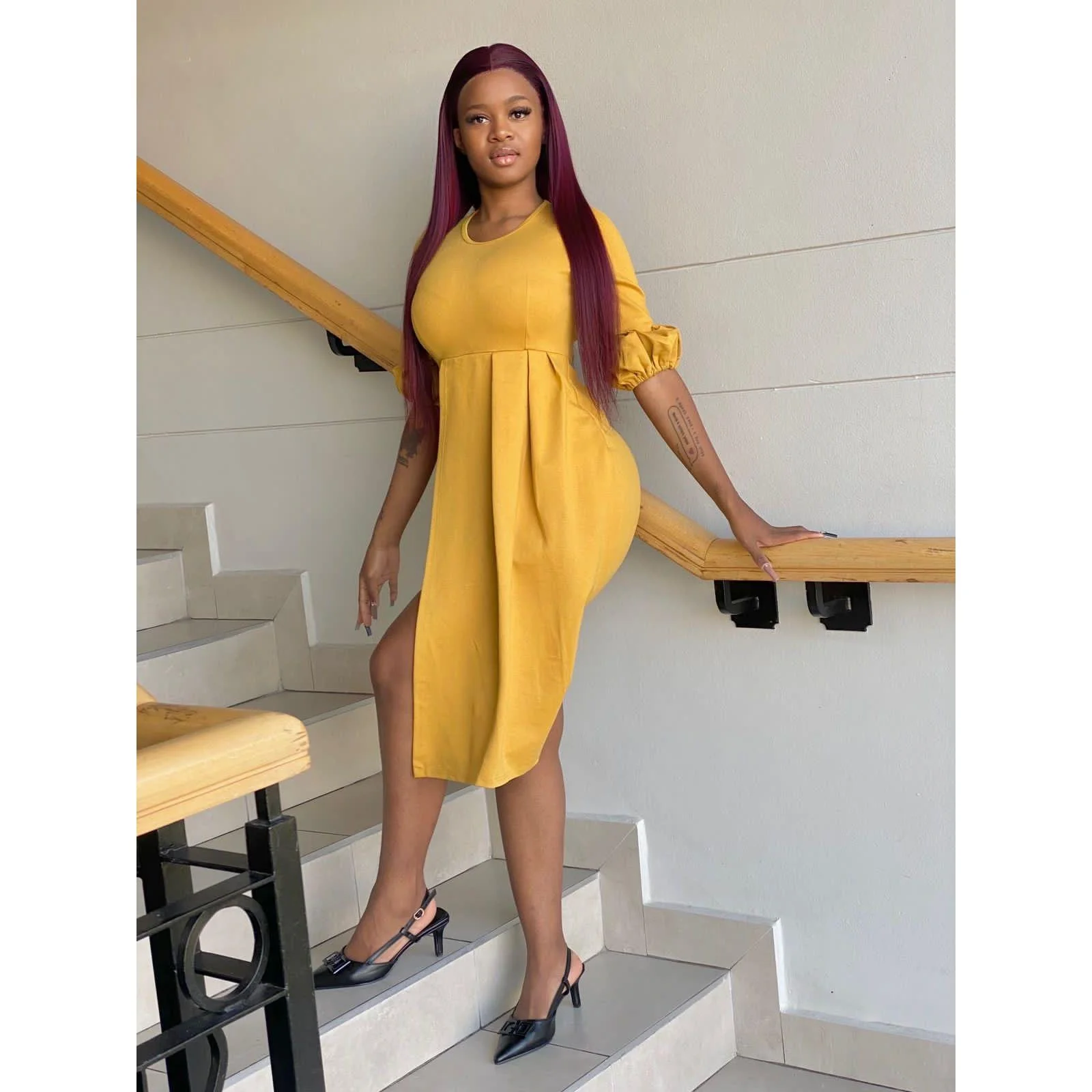 3 Quarter Sleeve Midi Bodycon Dress - Image 3