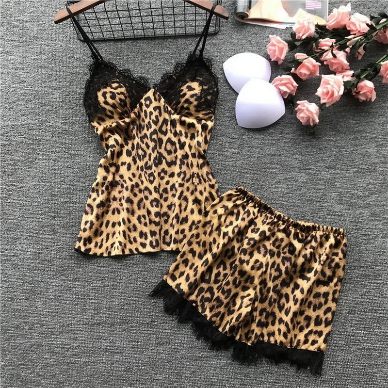 4 Pieces Pajamas Sets Satin Sleepwear Silk Set - Image 5