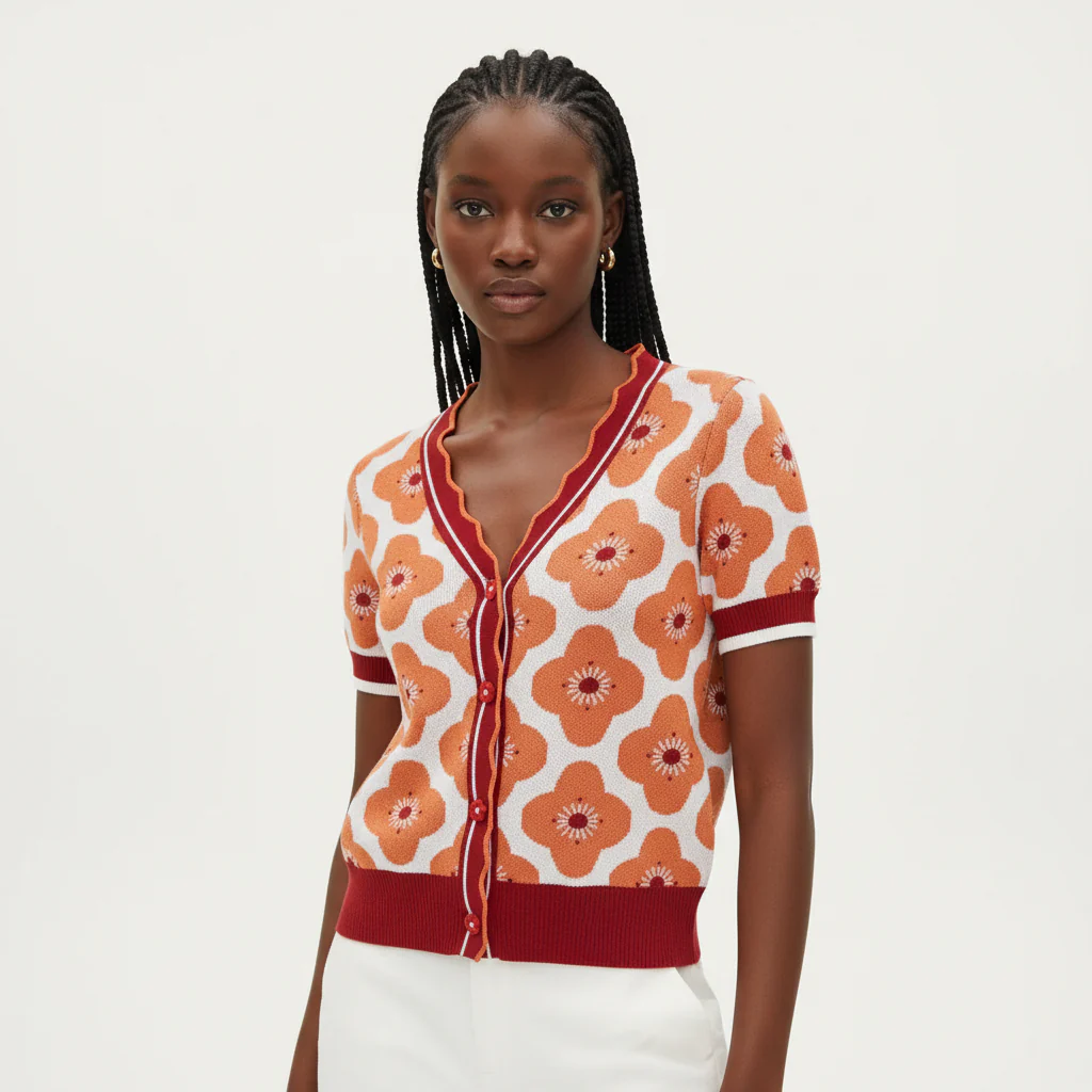 V-Neck Short Sleeve Buttoned Top - Image 3
