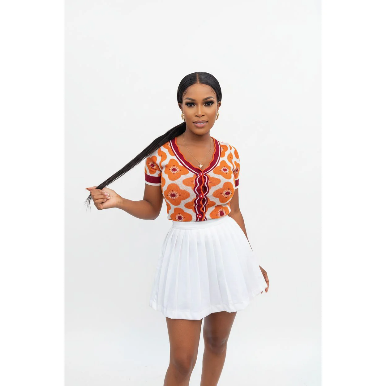 Buttoned Printed V-Neck T-Shirt