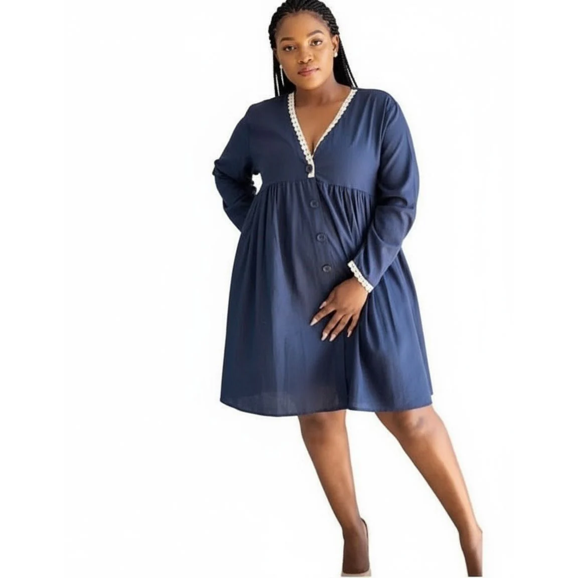 V-Neck Midi Bubble Dress - Image 3