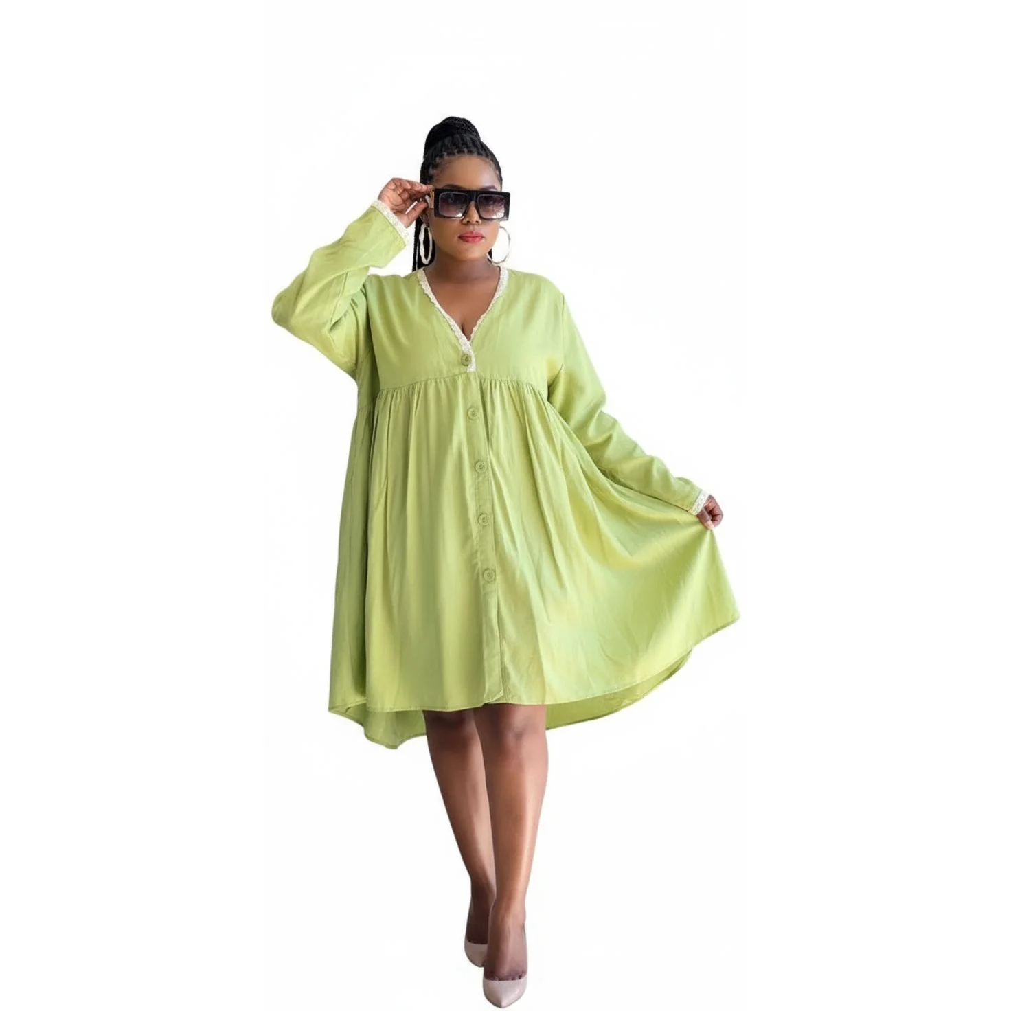 V-Neck Midi Bubble Dress - Image 5