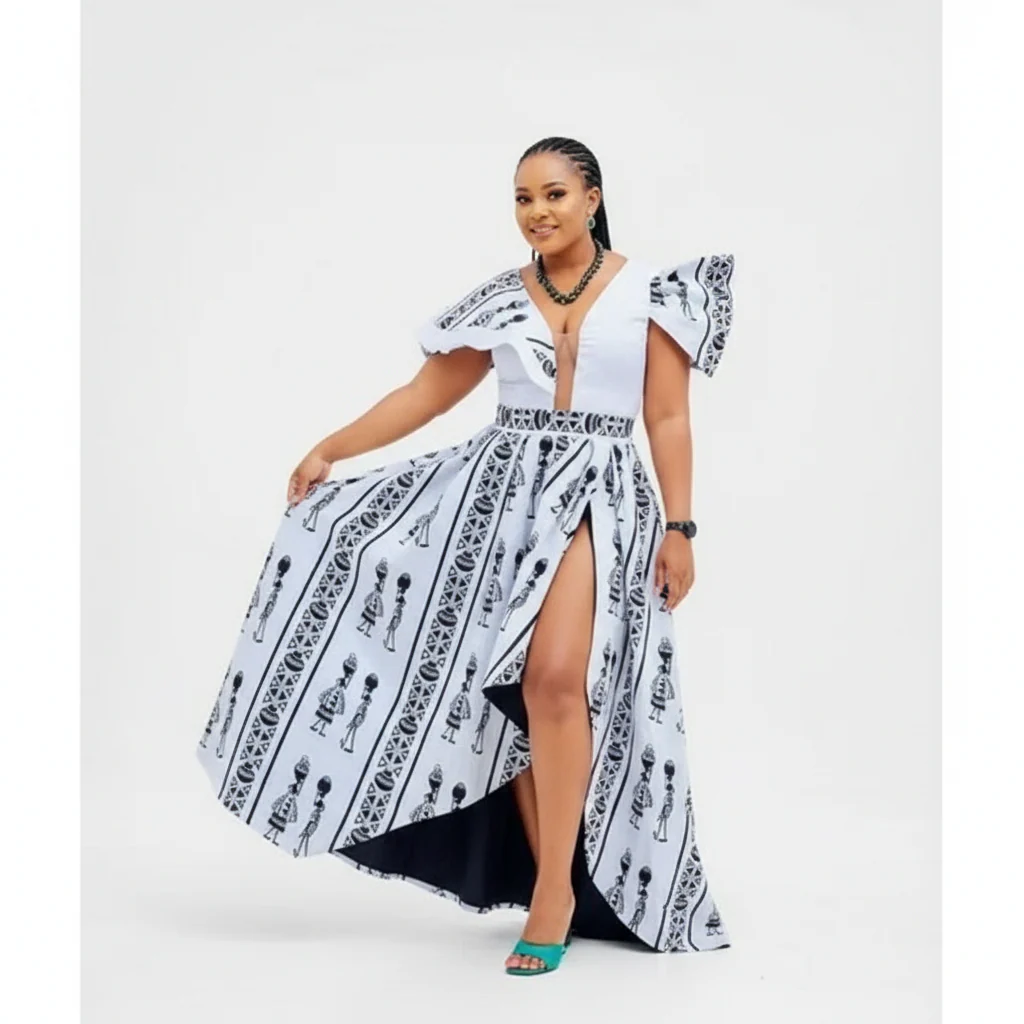 High waisted Slit African Dress - Image 2