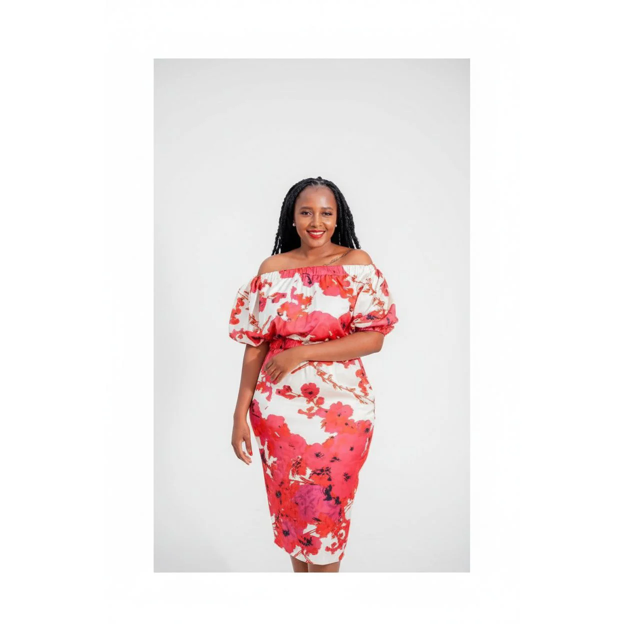 Slash Neck Off Shoulder Summer Floral Dress - Image 3