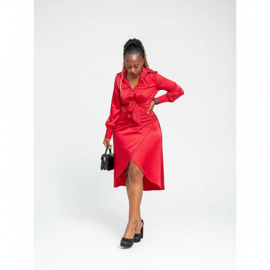 Split High Waisted Long Sleeve Dress