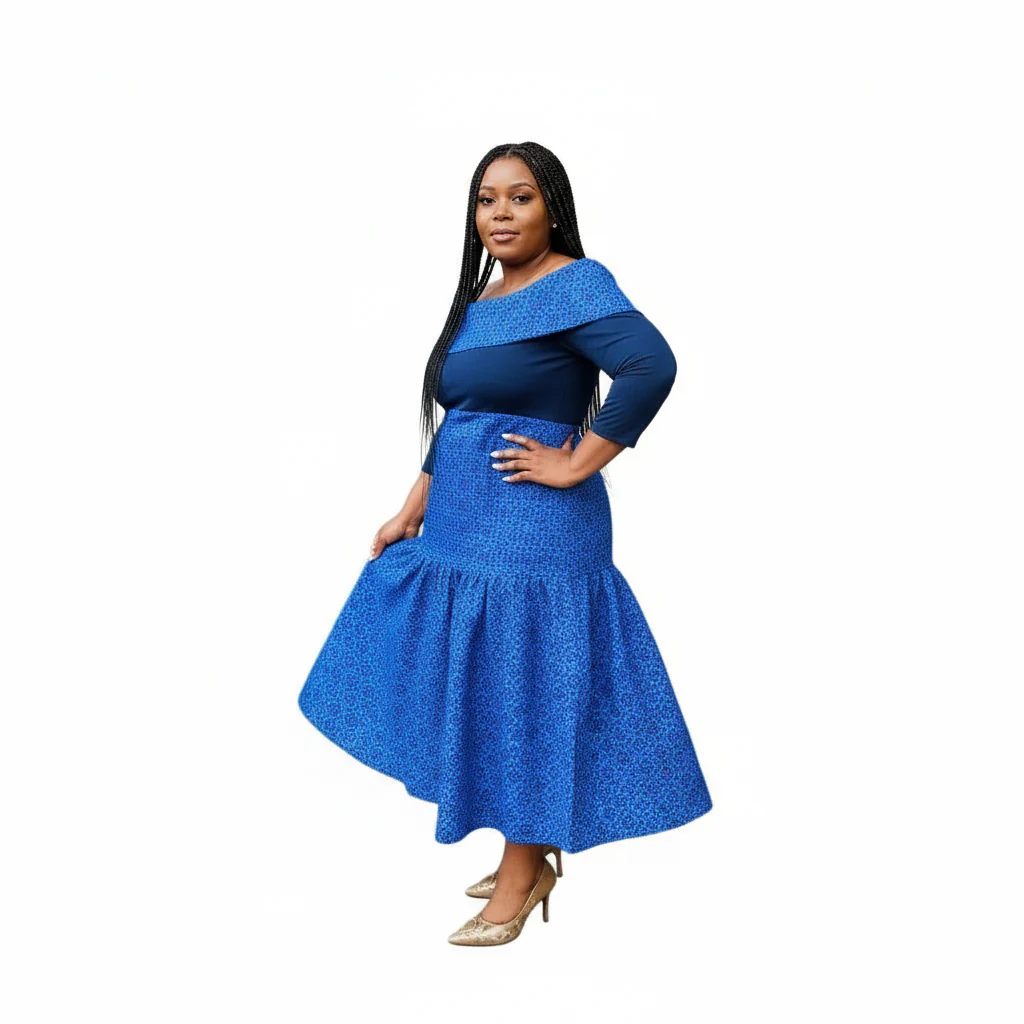 Bottom Pleated Off Shoulder Ankara Dress - Image 2