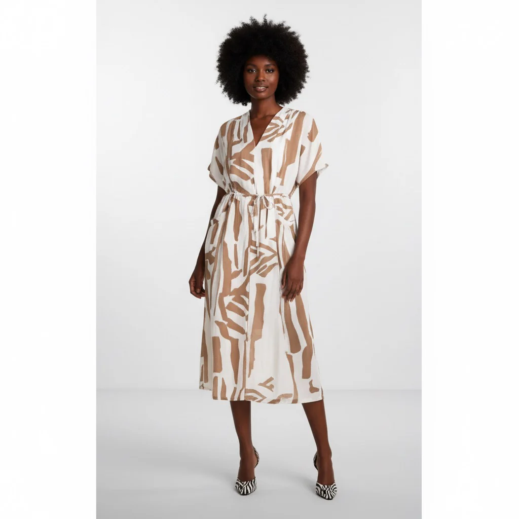 Abstract Print Button Front Midi Dress - Image 2