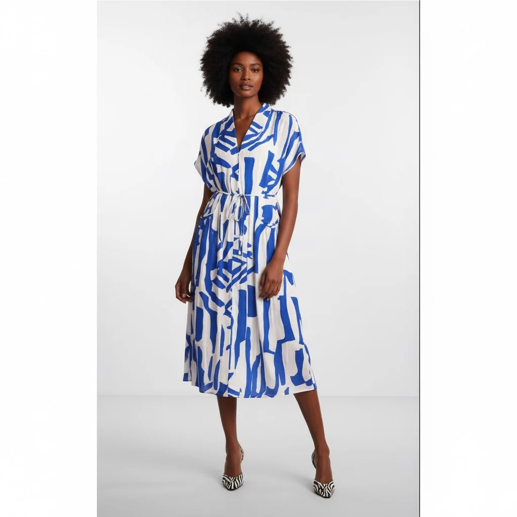 Abstract Print Button Front Midi Dress - Image 3