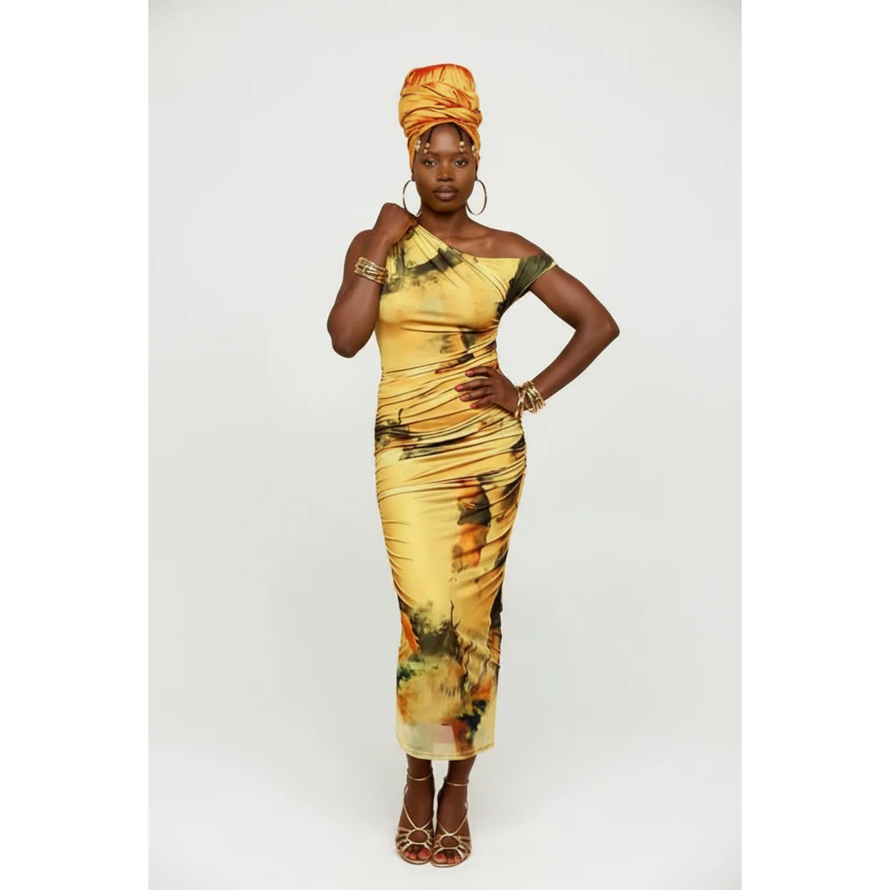Abstract Mesh Off Shoulder Midi Dress - Image 2