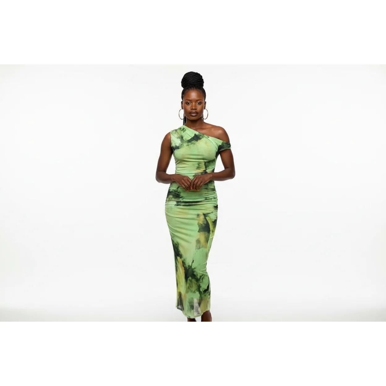 Abstract Mesh Off Shoulder Midi Dress - Image 3