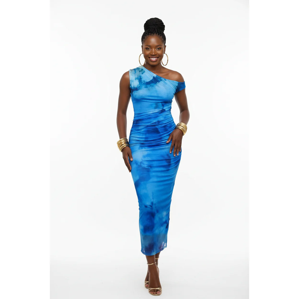 Abstract Mesh Off Shoulder Midi Dress - Image 4