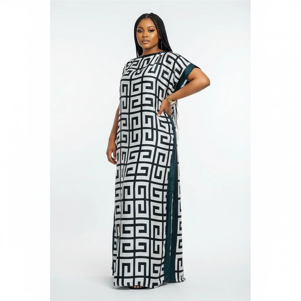 African Dashiki Abaya Print Design Loose Long Dress - Image 3