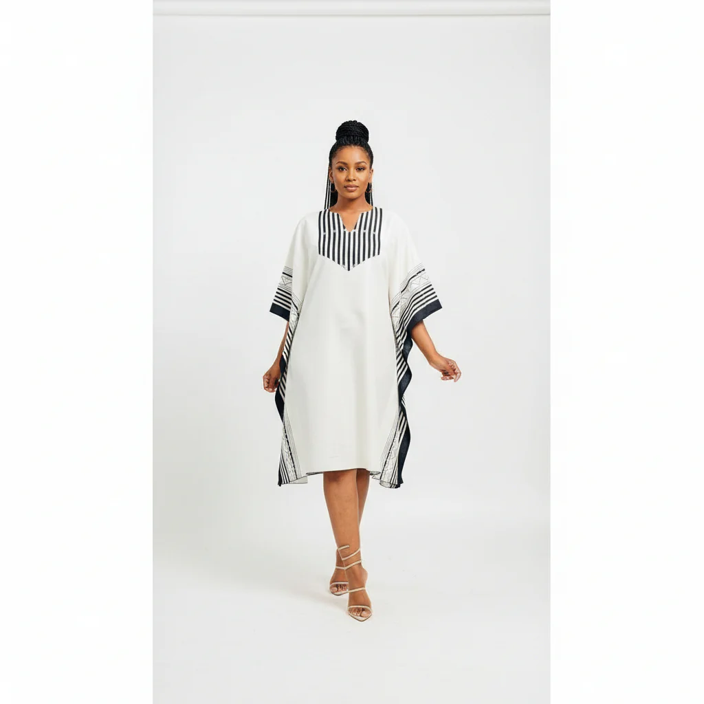 African Kaftan Striped Print Style Elegant Dress - Image 4