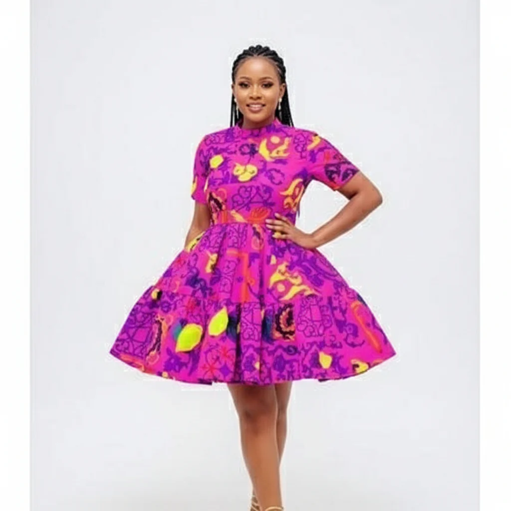 African Print Floral Dress - Image 3