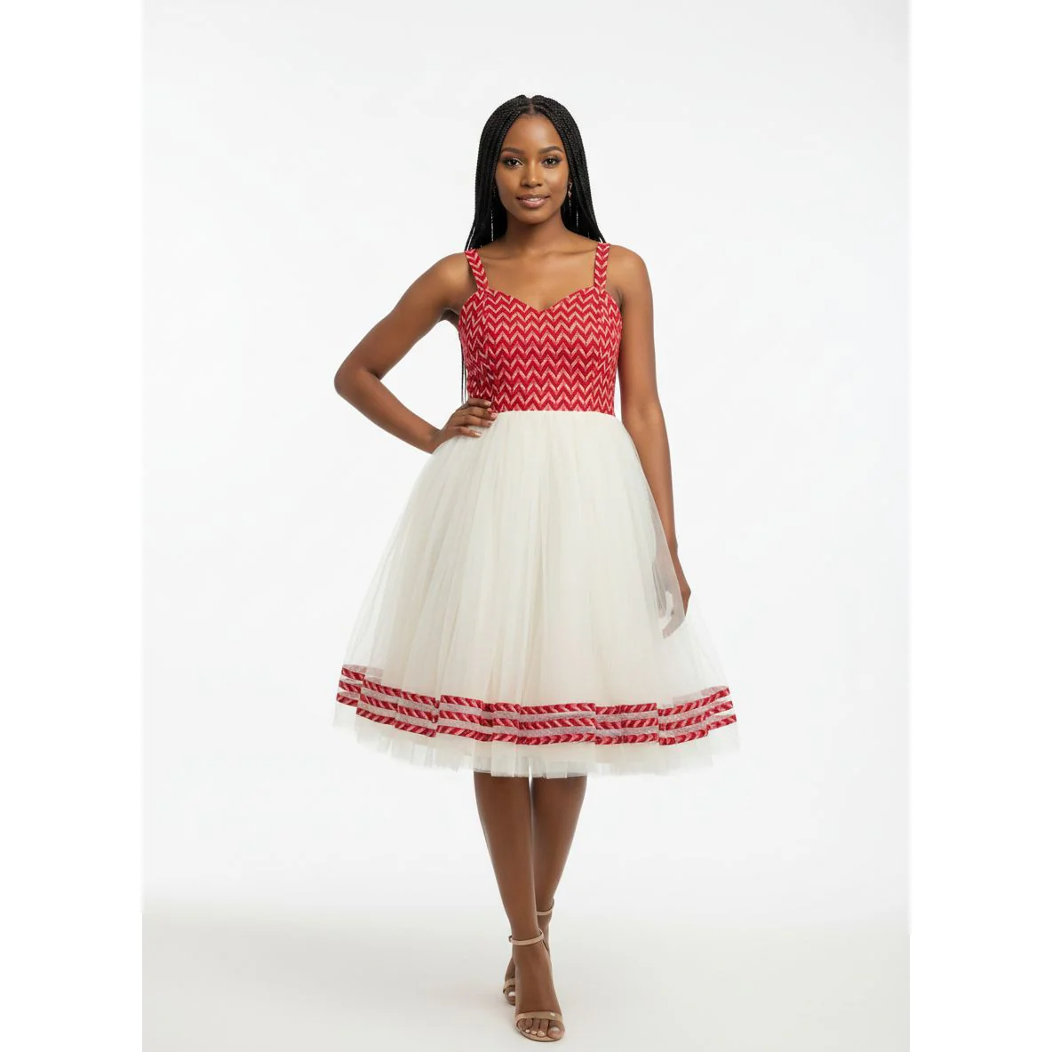 African Print Tulle Flared Dress - Image 2