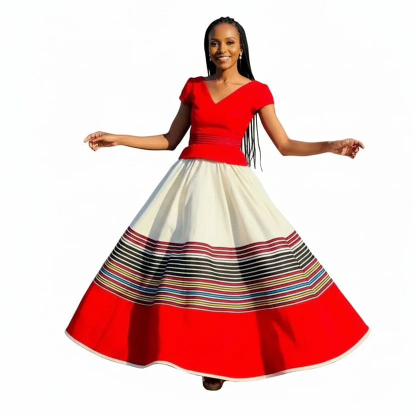 African Print V-Neck Traditional Dress - Image 3