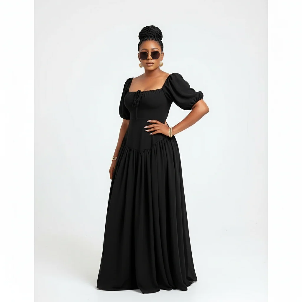African Satin Dashiki Square Neck Maxi Dress - Image 2
