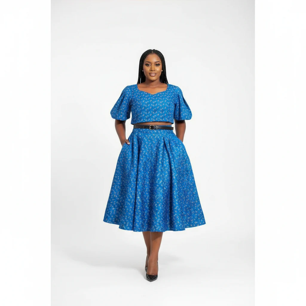 African Short Sleeve Top and Skirt Set - Image 2