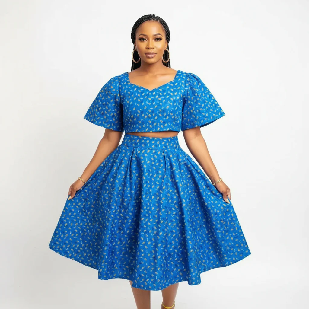 African Short Sleeve Top and Skirt Set - Image 3