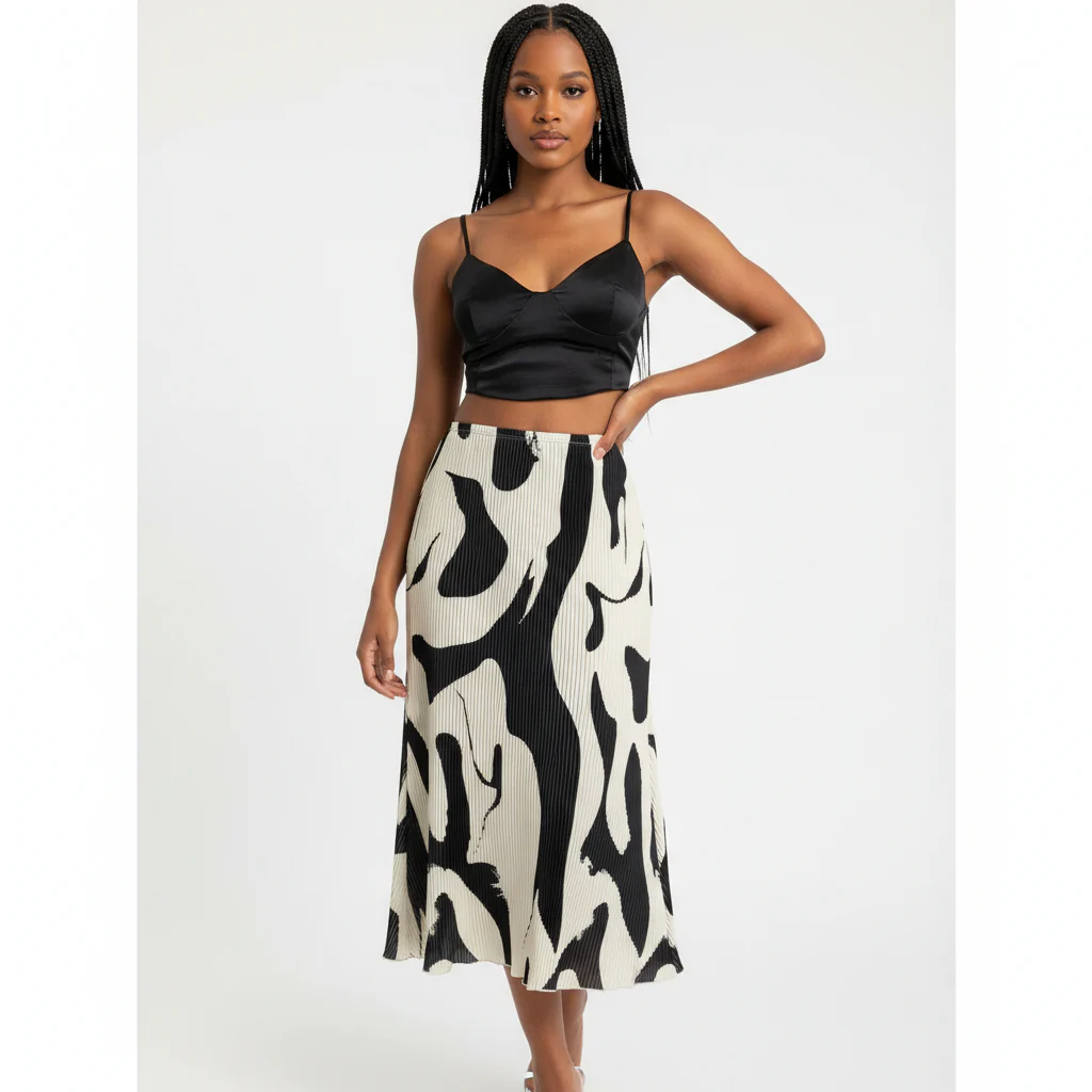 Allover Print Elastic Waist Skirt Maxi Women Outfit