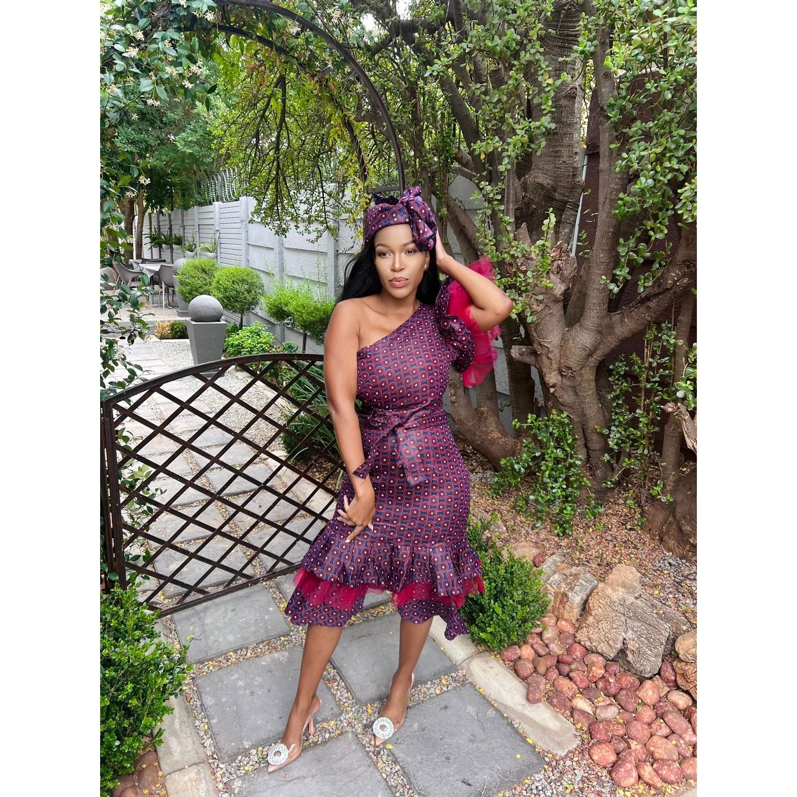 Ankara One Hand Off Shoulder Dress - Image 4