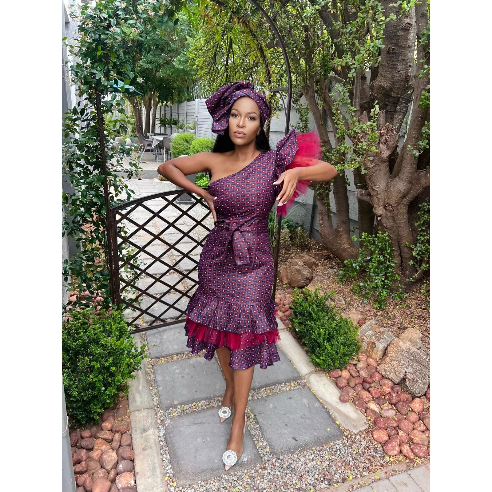Ankara One Hand Off Shoulder Dress - Image 6