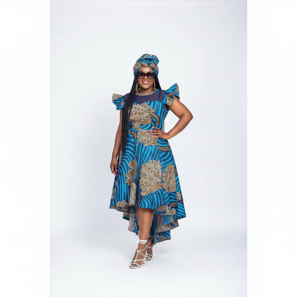 Ankara Short Ruffle Sleeve Print African Dress - Image 2