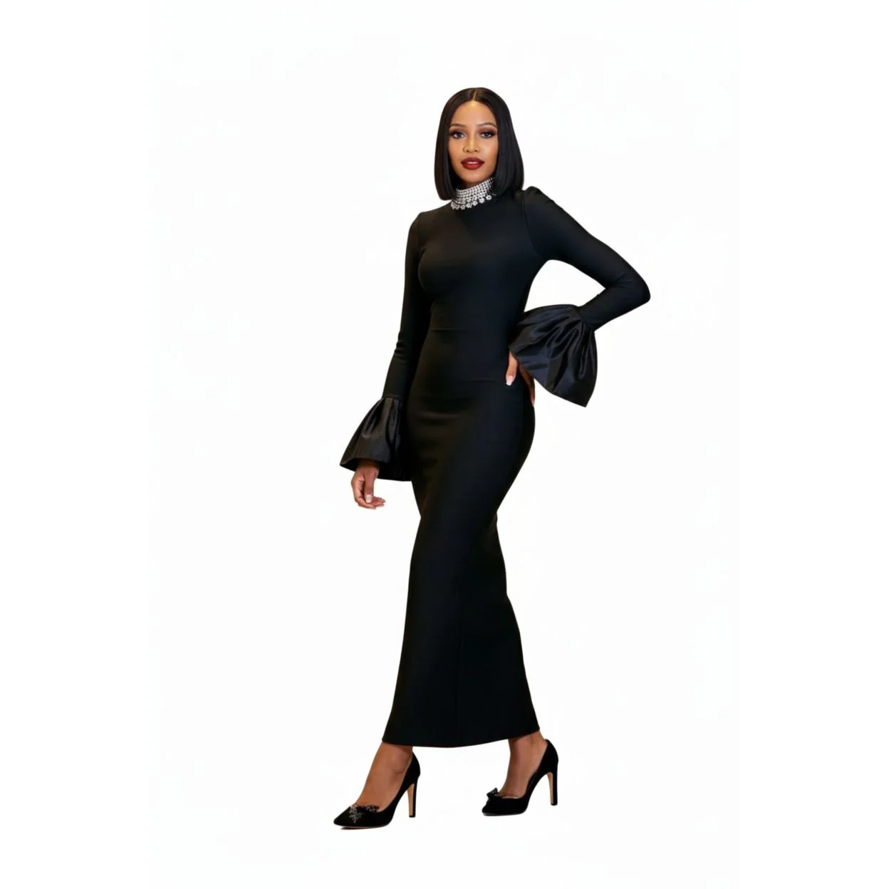 Mermaid Black Long Sleeves Prom Dress. - Image 3