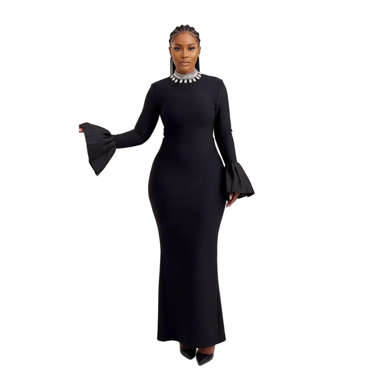 Mermaid Black Long Sleeves Prom Dress. - Image 4