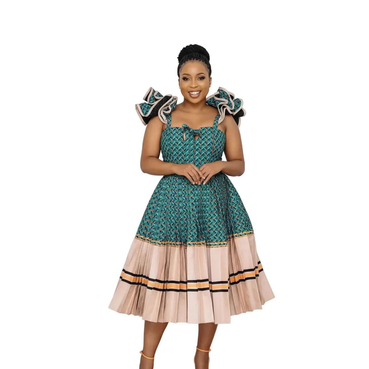 Ankara Traditional Pleated Midi Flare Dress