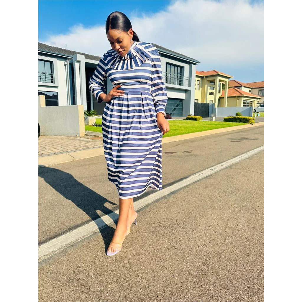 Ankle-Length Long Sleeve Patchwork Dress - Image 4