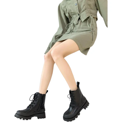 Lace-Up Zipper Leather Boots - Image 15