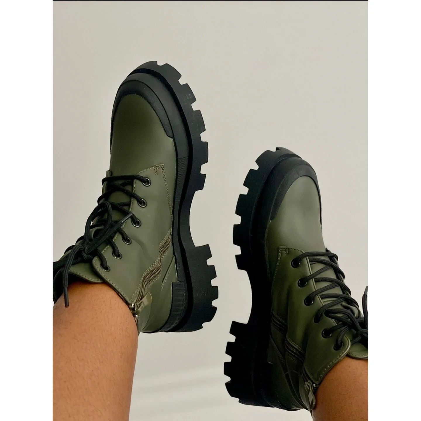 Lace-Up Zipper Leather Boots - Image 9