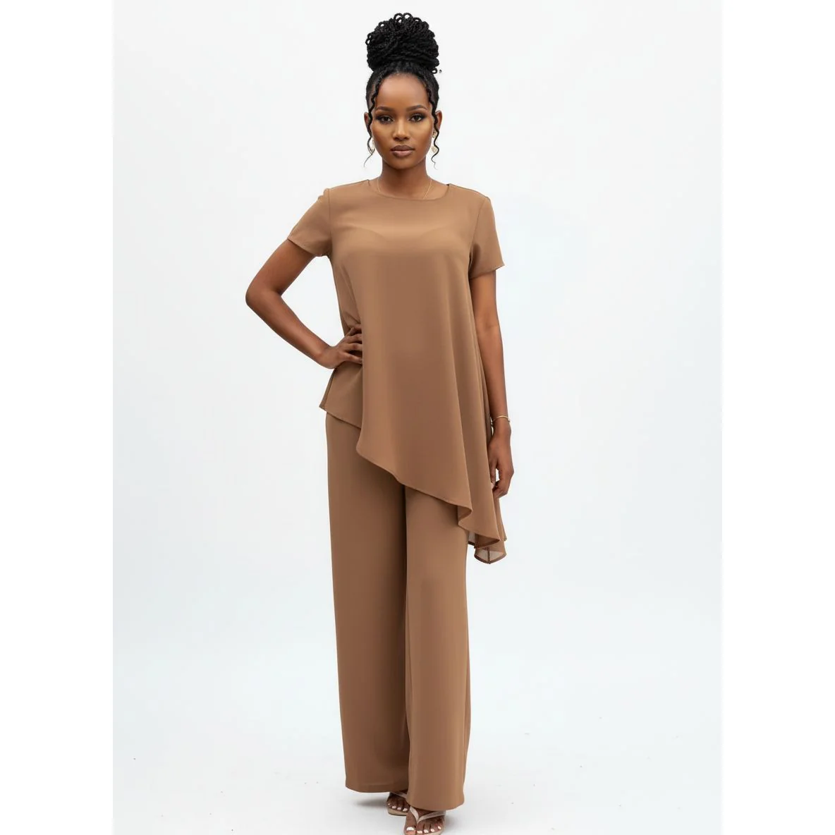 Asymmentric Bottom Short Sleeve Top and Pant Set. - Image 2